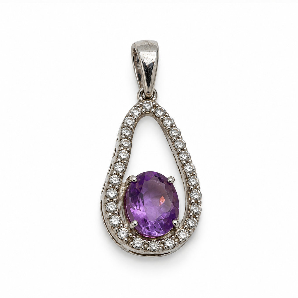 Amethyst & American Diamond Sterling Silver Pendant in 925 sterling silver - photo 2 of 6