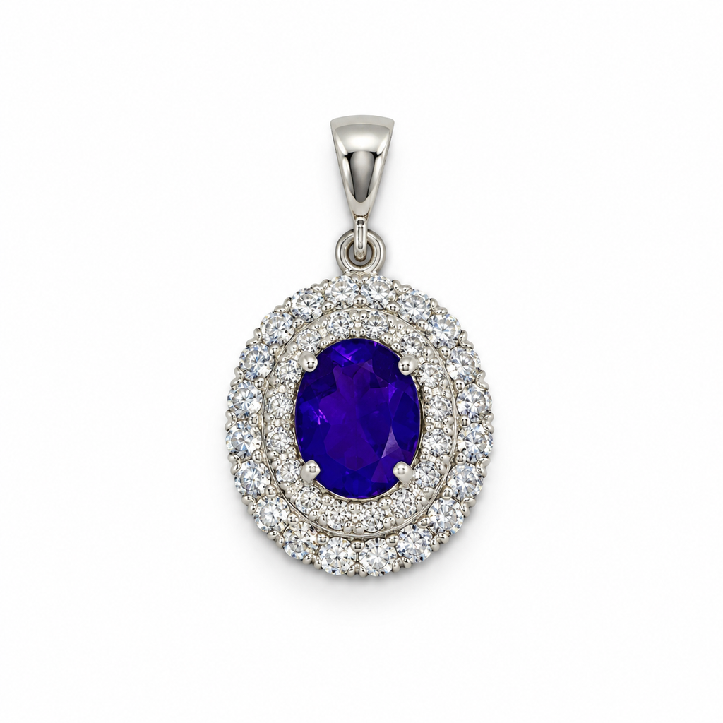 Blue Sapphire & American Diamond Sterling Silver Pendant in 925 sterling silver - photo 1 of 4