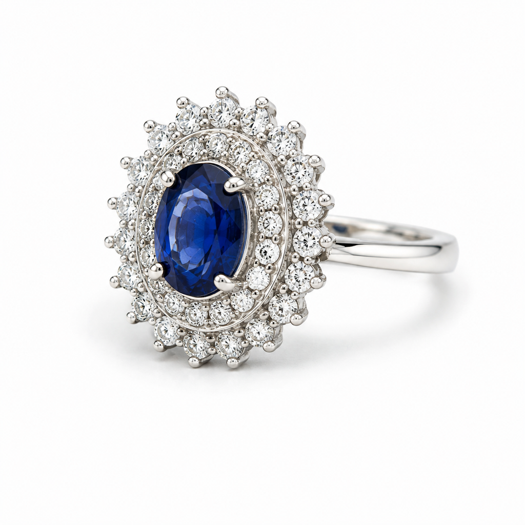 Blue Sapphire Halo Sterling Silver Ring in 925 sterling silver - photo 3 of 4