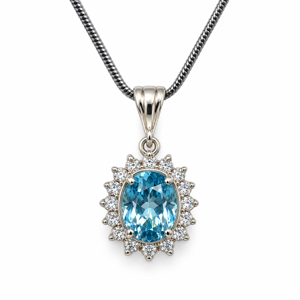 Blue Topaz & American Diamond Sterling Silver Pendant in 925 sterling silver - photo 1 of 4