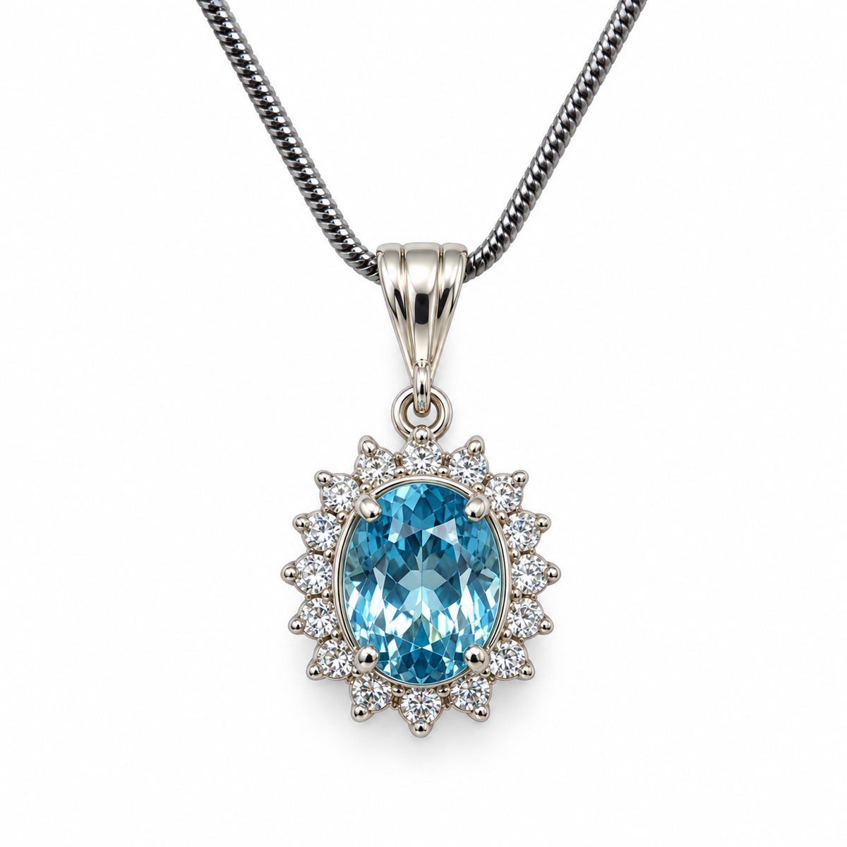 Blue Topaz & American Diamond Sterling Silver Pendant in 925 sterling silver - photo 1 of 4