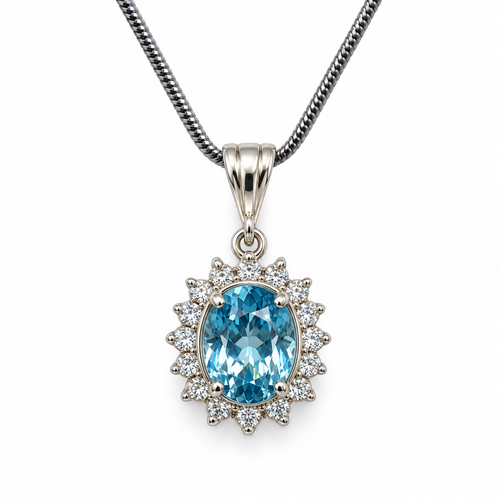 Blue Topaz & American Diamond Sterling Silver Pendant in 925 sterling silver - photo 1 of 4