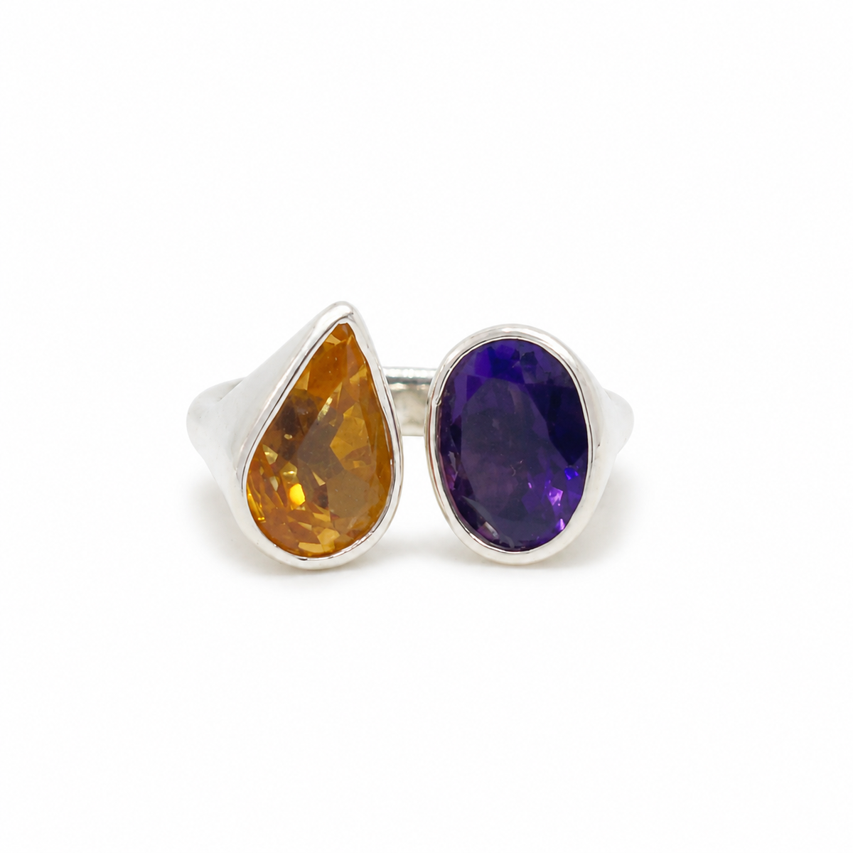 Citrine & Amethyst Solitaire Sterling Silver Ring in 925 sterling silver - photo 1 of 4