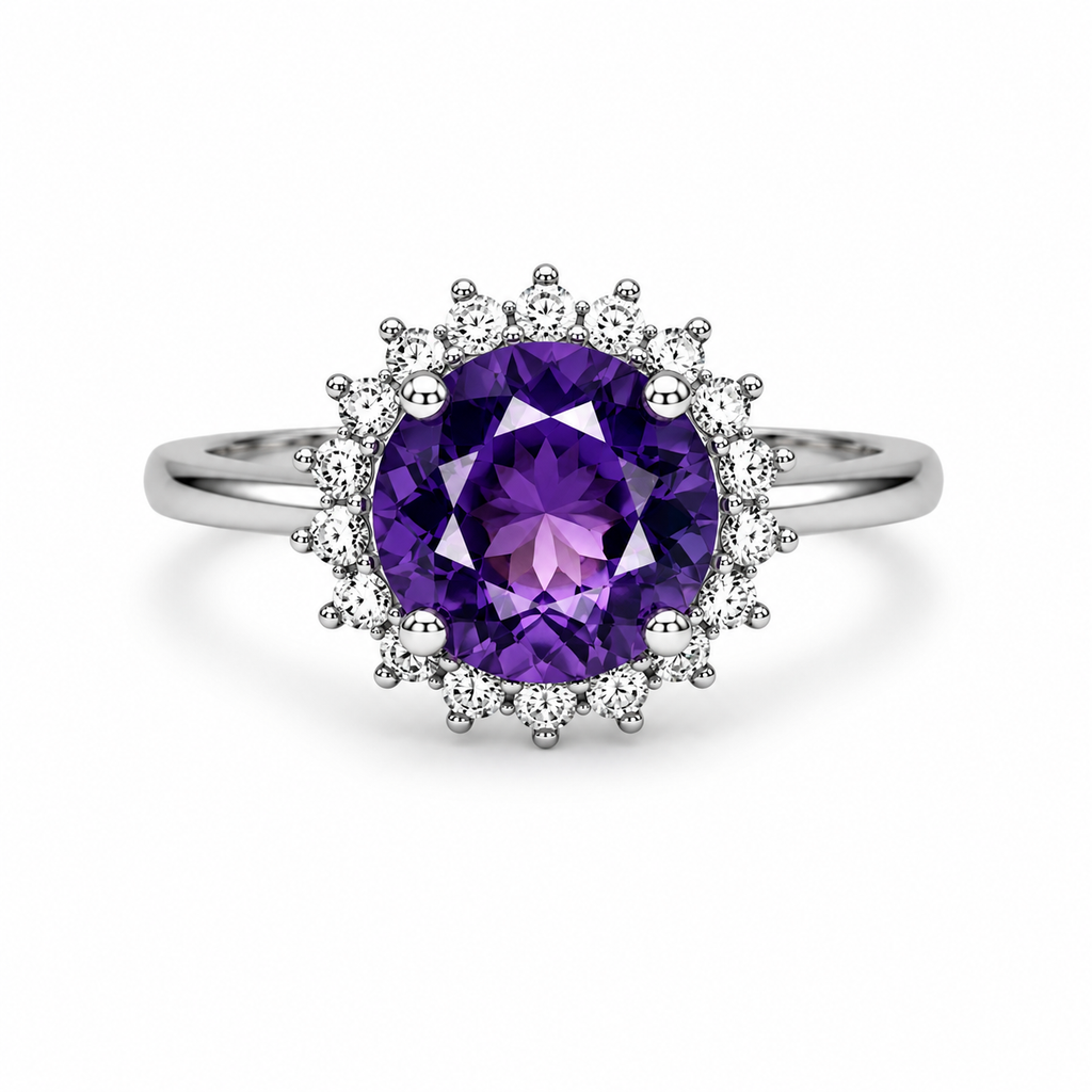 Amethyst Halo Sterling Silver Ring in 925 sterling silver - photo 2 of 4